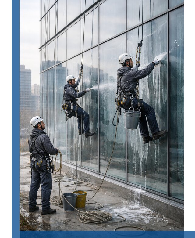 Промышленная мойка панорамных окон на высоте в Йошкаре-Ола