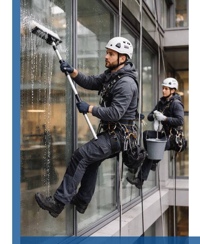 Профессиональная мойка витражей промышленными альпинистами в Йошкаре-Ола