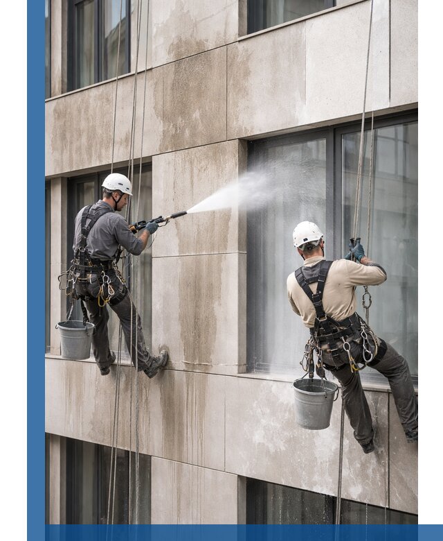 Послестроительная мойка фасада промышленным альпинизмом в Йошкаре-Ола