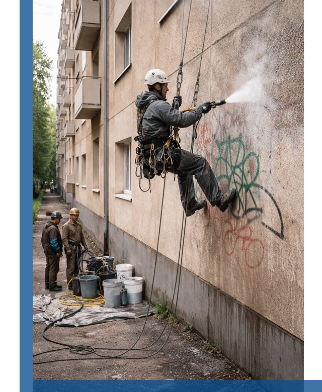 Удаление граффити с фасада в Йошкаре-Ола без следов и повреждений