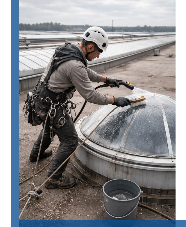 Мойка зенитных фонарей на кровле для промышленных объектов в Йошкаре-Ола