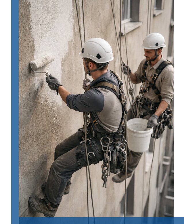 Грунтовка фасада на высоте в Йошкаре-Ола промышленными альпинистами