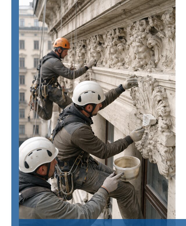 Реставрация фасадной лепнины с высотными работами в Йошкаре-Ола