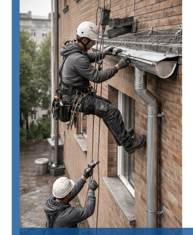 Монтаж водосточной системы на здании в Йошкаре-Ола под ключ