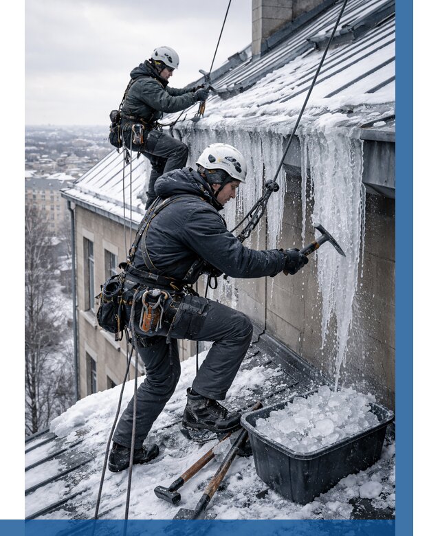 Удаление наледи с кровли в Йошкаре-Ола от 5624 р. | ВЫСОТНИК-Шкр