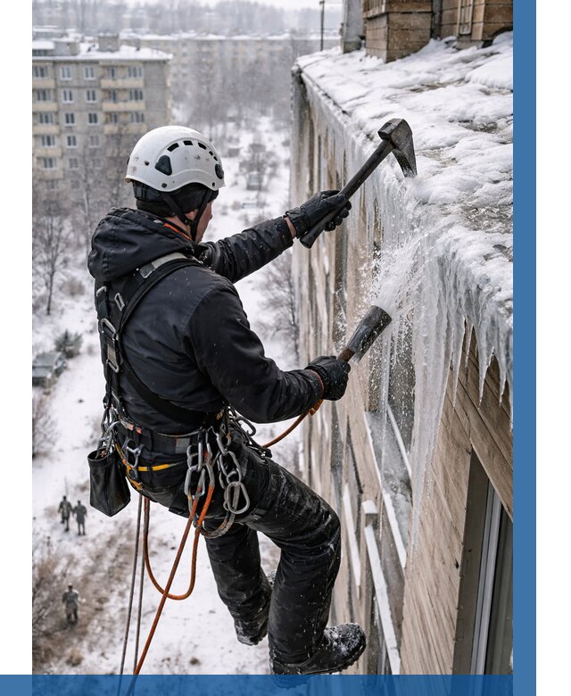 Сбивание сосулек с крыши в Йошкаре-Ола по цене от 4602 р. | ВЫСОТНИК-Шкр