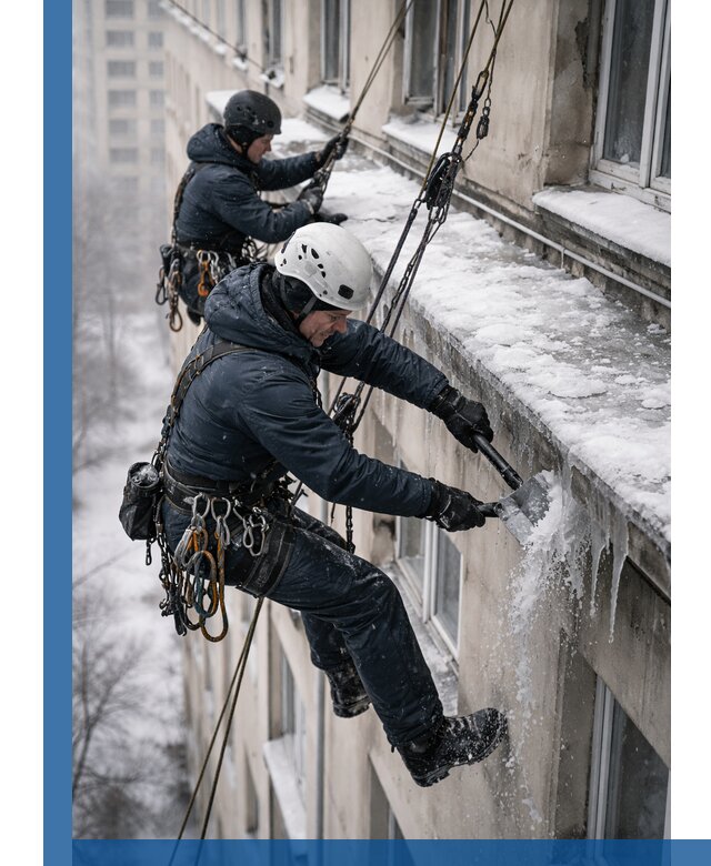 Удаление наледи и сосулек с карнизов в Йошкаре-Ола профессионально