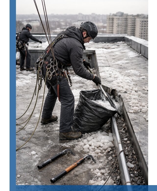 Аварийная очистка кровли в Йошкаре-Ола от промальпинистов