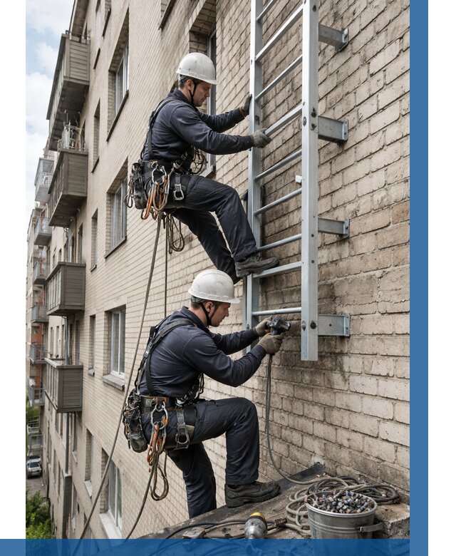 Монтаж пожарной лестницы в Йошкаре-Ола от 25565 р заказать у ВЫСОТНИК-Шкр