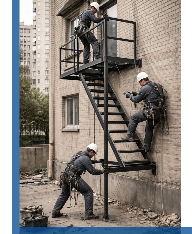 Монтаж пожарной лестницы в Йошкаре-Ола, установка и крепление