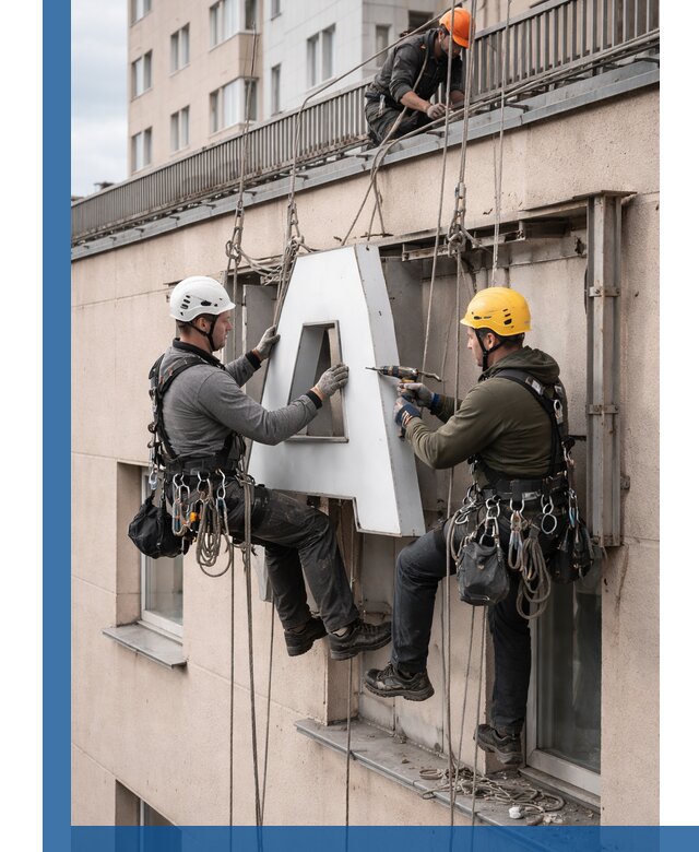 Ремонт и восстановление наружных вывесок на высоте в Йошкаре-Ола