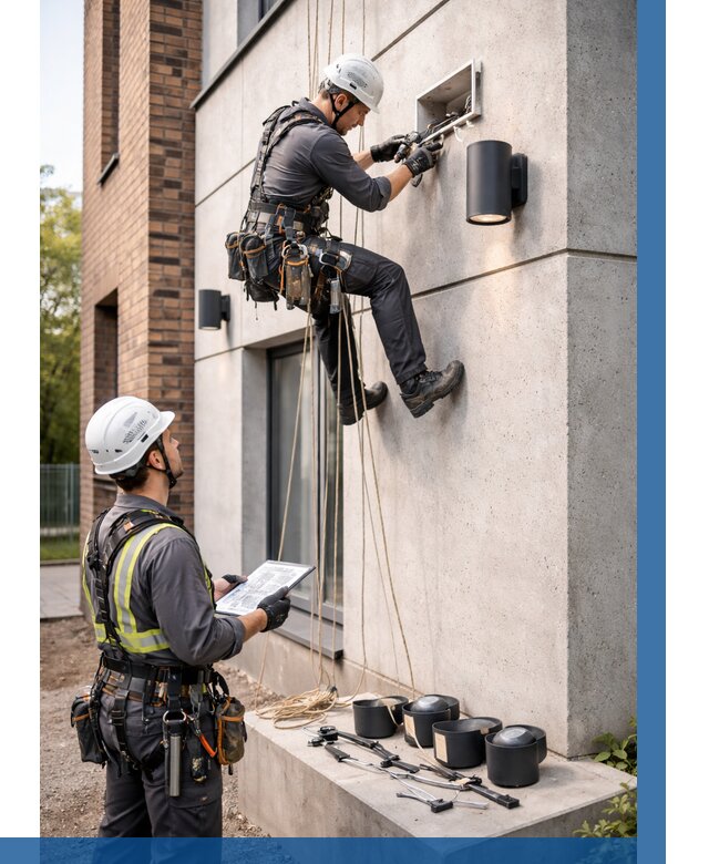 Монтаж фасадного освещения в Йошкаре-Ола от 2557 р. | ВЫСОТНИК-Шкр