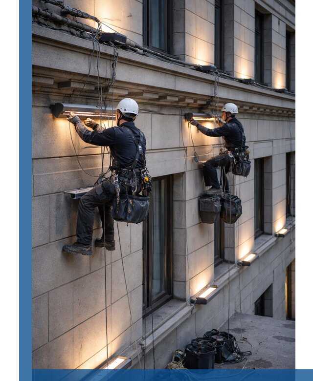 Монтаж архитектурной подсветки фасадов зданий в Йошкаре-Ола