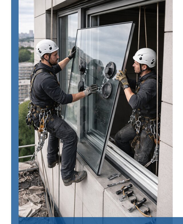 Замена стеклопакетов на высоте с промышленными альпинистами в Йошкаре-Ола