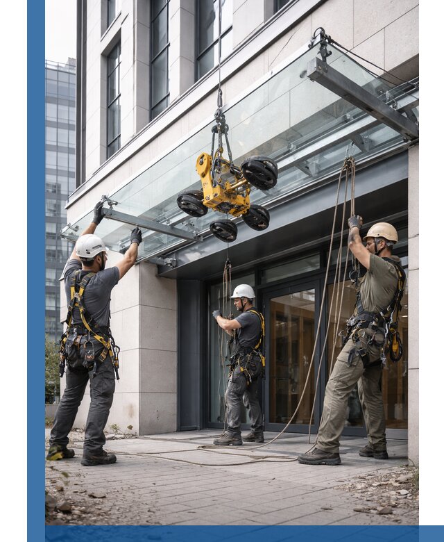 Монтаж стеклянных козырьков под ключ в Йошкаре-Ола для зданий