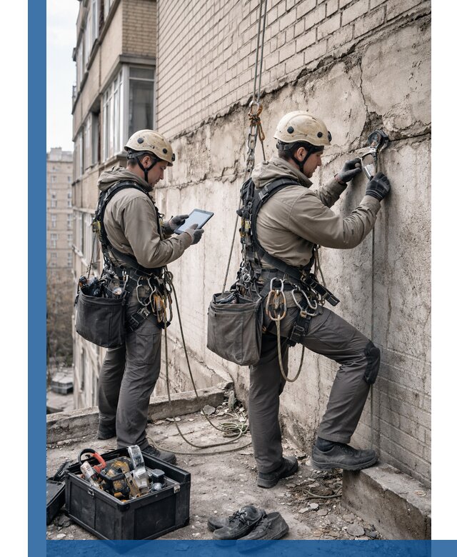 Обследование фасада промышленными альпинистами в Йошкаре-Ола